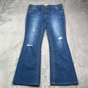 Democracy Jeans Womens 10‎ Blue Liberty Bell Flare Kick Out Ripped Stretch Denim